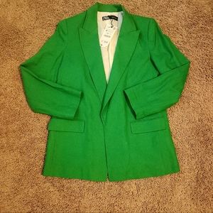 ZARA Kelly Green Linen Blend Blazer/Jacket Sz M New